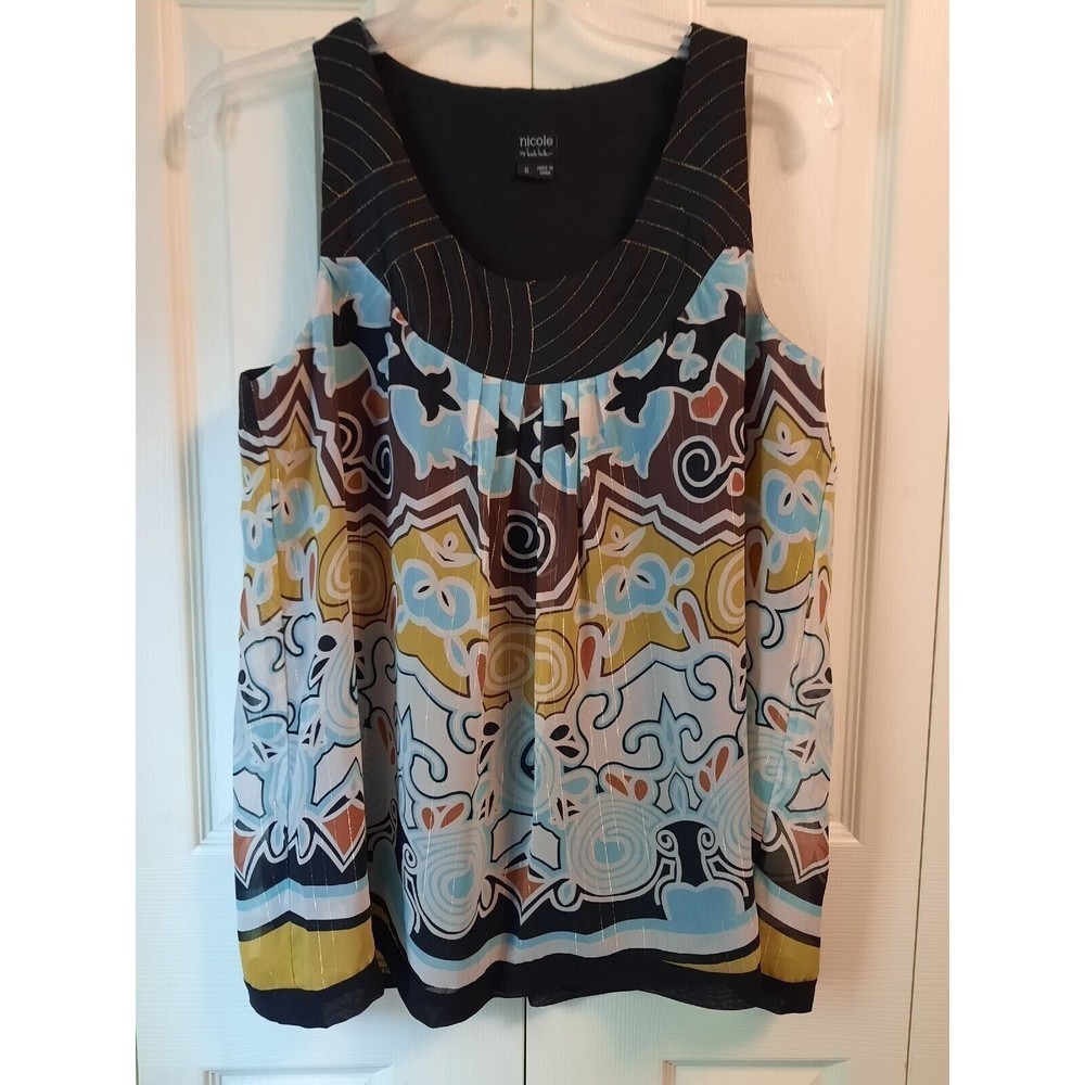 Nicole By Nicole Miller Lined Tank Top Wms Size 6  Scoop Neck Metallic Stitch